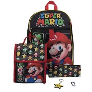 Bioworld 5 Piece Super Mario Backpack With Lunch Bag